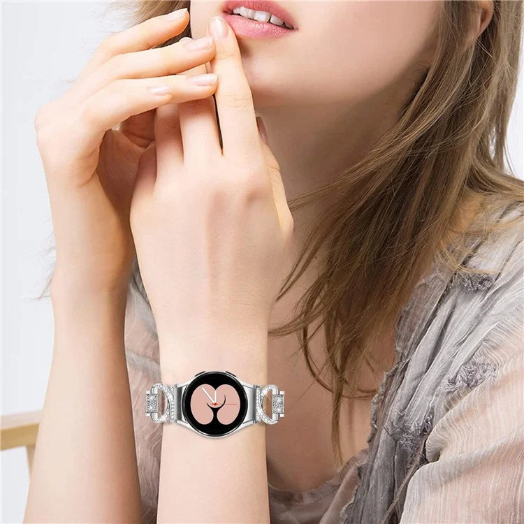 For Samsung Galaxy Watch6 40mm 44mm / Watch6 Classic 43mm 47mm / Watch 5 40mm 44mm / Watch4 40mm 44mm Stainless Steel 3-Bead Rhinestone Watch Strap - Silver - 7