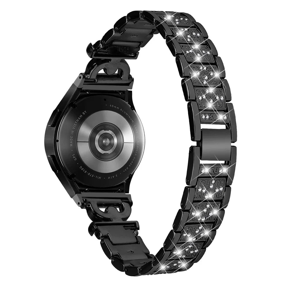 For Samsung Galaxy Watch 6 40mm / 44mm Easy Installation Stainless Steel Watch Strap 3-Bead Rhinestone Watch Band - Black - 1