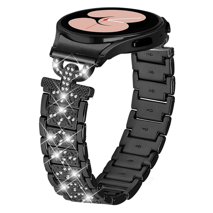 For Samsung Galaxy Watch 6 40mm / 44mm Easy Installation Stainless Steel Watch Strap 3-Bead Rhinestone Watch Band - Black - 2