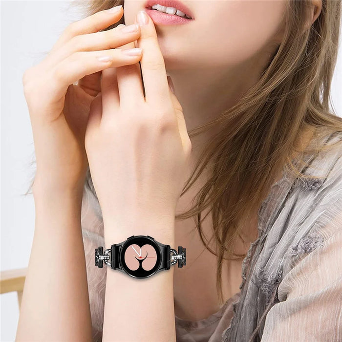 For Samsung Galaxy Watch 6 40mm / 44mm Easy Installation Stainless Steel Watch Strap 3-Bead Rhinestone Watch Band - Black - 6