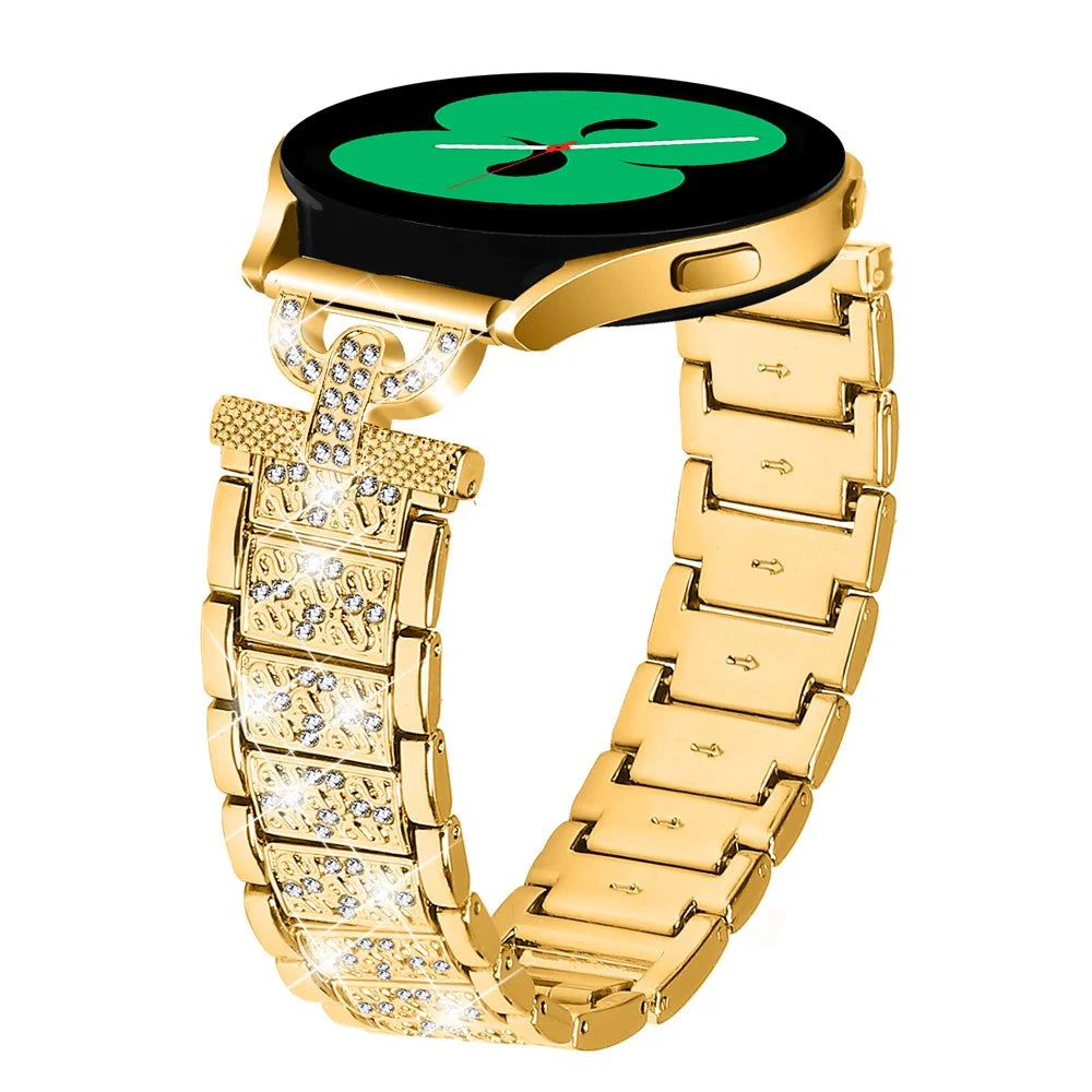 Watch Strap for Samsung Galaxy Watch6 40mm 44mm / Watch6 Classic 43mm 47mm / Watch 5 40mm 44mm / Watch4 40mm 44mm / Watch3 41mm , Stainless Steel 20mm Rhinestone Decor Band - Gold - 2