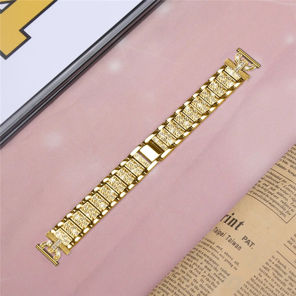Watch Strap for Samsung Galaxy Watch6 40mm 44mm / Watch6 Classic 43mm 47mm / Watch 5 40mm 44mm / Watch4 40mm 44mm / Watch3 41mm , Stainless Steel 20mm Rhinestone Decor Band - Gold - 4