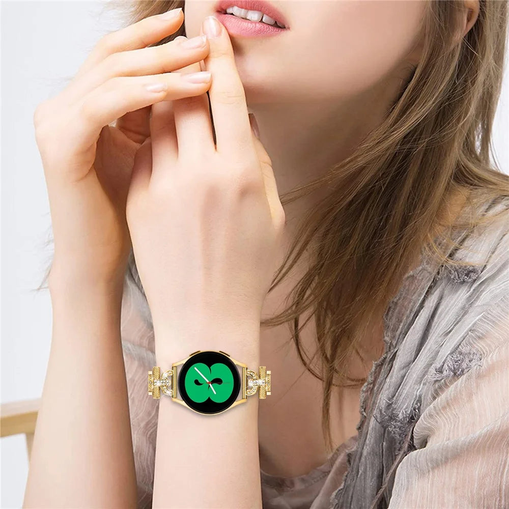 Watch Strap for Samsung Galaxy Watch6 40mm 44mm / Watch6 Classic 43mm 47mm / Watch 5 40mm 44mm / Watch4 40mm 44mm / Watch3 41mm , Stainless Steel 20mm Rhinestone Decor Band - Gold - 6