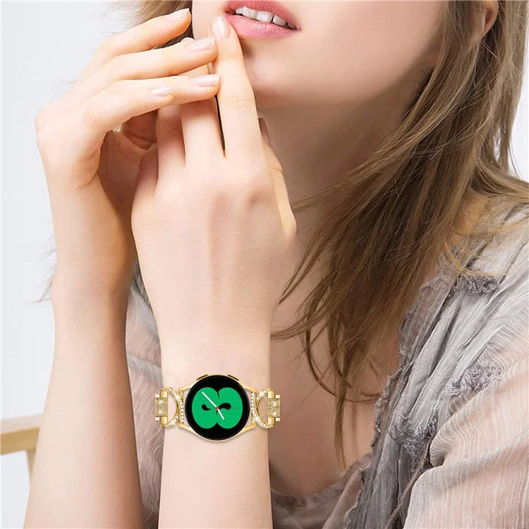 Watch Strap for Samsung Galaxy Watch6 40mm 44mm / Watch6 Classic 43mm 47mm / Watch 5 40mm 44mm / Watch4 40mm 44mm / Watch3 41mm , Stainless Steel 20mm Rhinestone Decor Band - Gold - 7