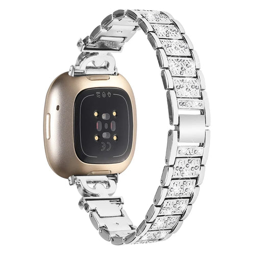 3-Bead Rhinestone Decor Smartwatch Strap for Fitbit Versa 3 / Sense , Stainless Steel Watch Band Replacement - Silver - 1