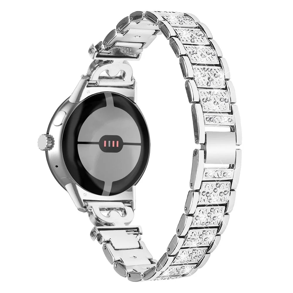 For Google Pixel Watch 4 41mm / Watch 3 41mm / Watch 2 / Watch 3-Bead Rhinestone Decor Stainless Steel Strap Watch Band Replacement - Silver - 1