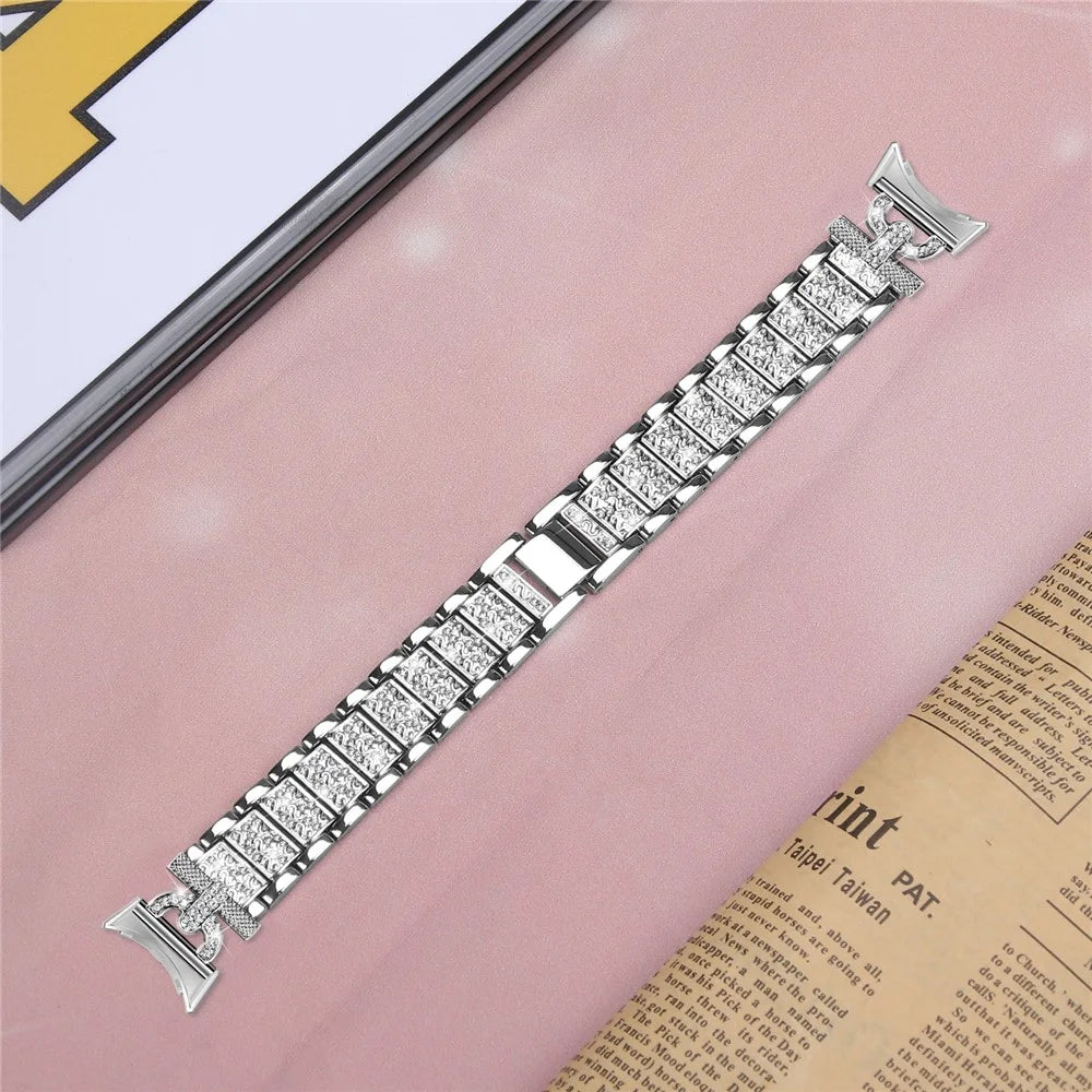 For Google Pixel Watch 4 41mm / Watch 3 41mm / Watch 2 / Watch 3-Bead Rhinestone Decor Stainless Steel Strap Watch Band Replacement - Silver - 4