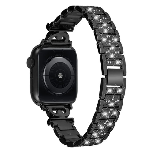 Watch Band for Apple Watch Series 11 10 42mm / 9 8 7 41mm / SE3 SE2 SE 6 5 4 40mm / 3 2 1 38mm Stainless Steel Rhinestone Decor Watch Strap - Black - 1