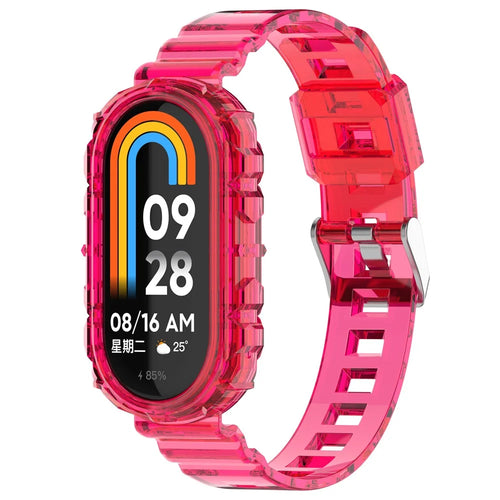 For Xiaomi Smart Band 9 NFC / 9 / 8 Wrist Band Transparent Silicone Watch Strap with Integrated Watch Case - Transparent Rose - 1