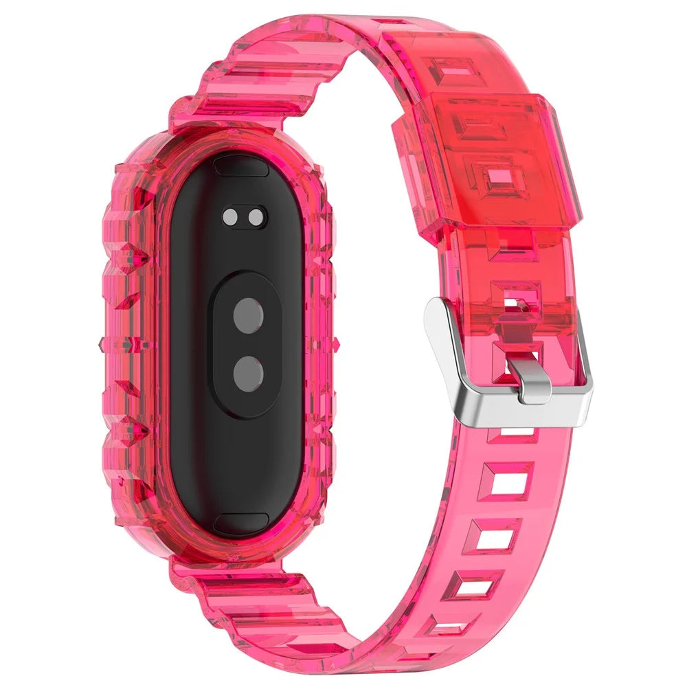 For Xiaomi Smart Band 9 NFC / 9 / 8 Wrist Band Transparent Silicone Watch Strap with Integrated Watch Case - Transparent Rose - 2