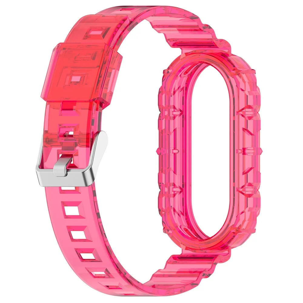 For Xiaomi Smart Band 9 NFC / 9 / 8 Wrist Band Transparent Silicone Watch Strap with Integrated Watch Case - Transparent Rose - 3