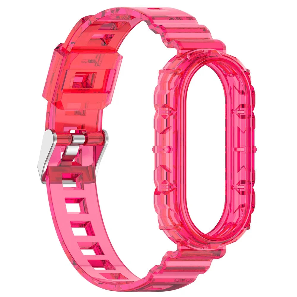 For Xiaomi Smart Band 9 NFC / 9 / 8 Wrist Band Transparent Silicone Watch Strap with Integrated Watch Case - Transparent Rose - 4