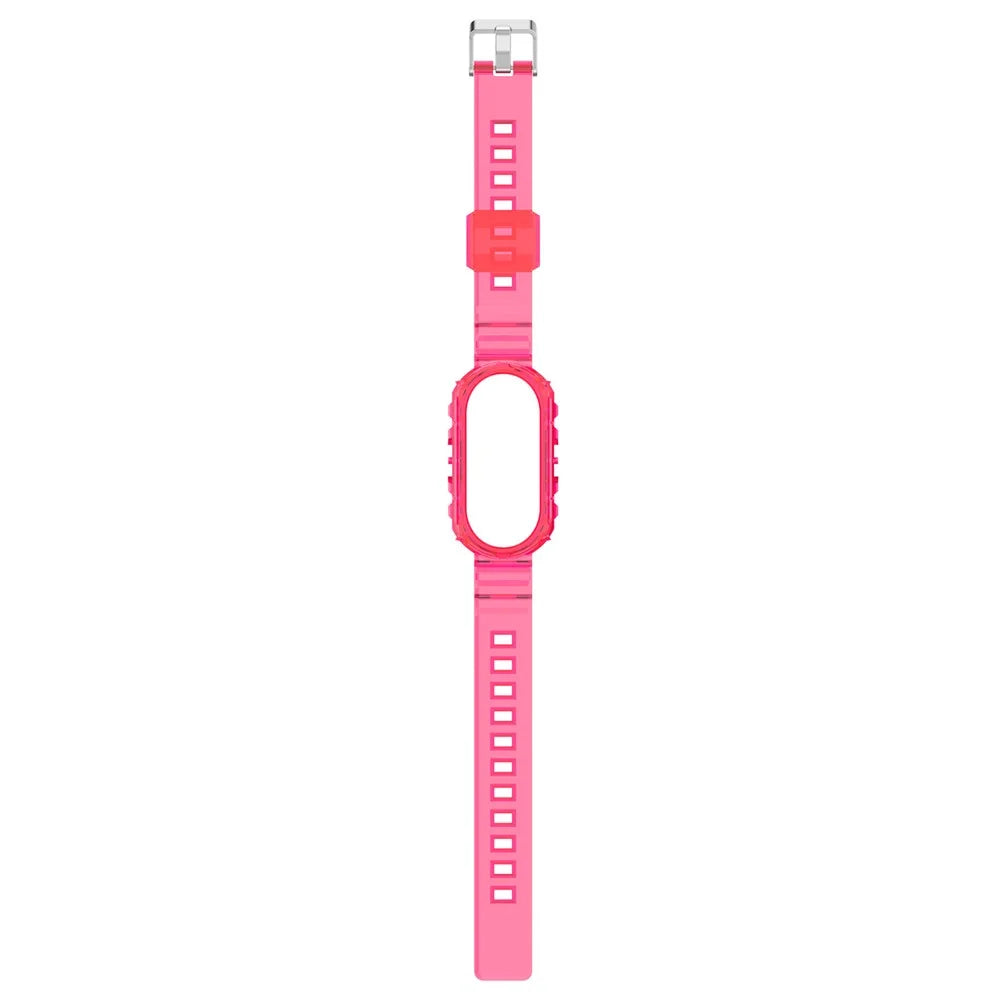 For Xiaomi Smart Band 9 NFC / 9 / 8 Wrist Band Transparent Silicone Watch Strap with Integrated Watch Case - Transparent Rose - 5