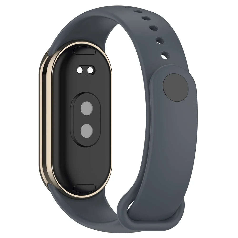 For Xiaomi Smart Band 9 NFC / Band 9 / Band 8 NFC / Band 8 Silicone Watch Bands Strap with Metal Connector - Platinum Steel Grey - 1