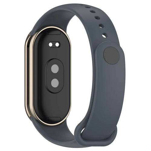 For Xiaomi Smart Band 9 NFC / Band 9 / Band 8 NFC / Band 8 Silicone Watch Bands Strap with Metal Connector - Platinum Steel Grey - 1