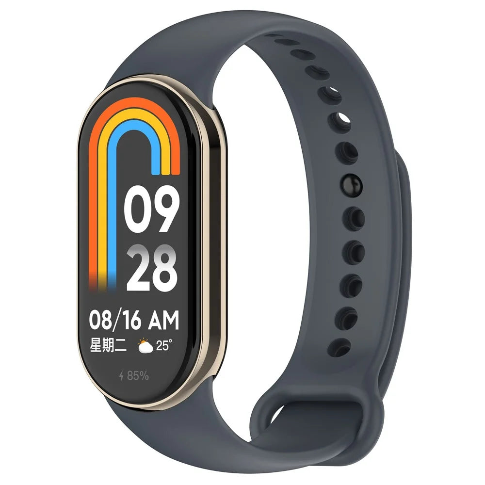 For Xiaomi Smart Band 9 NFC / Band 9 / Band 8 NFC / Band 8 Silicone Watch Bands Strap with Metal Connector - Platinum Steel Grey - 2