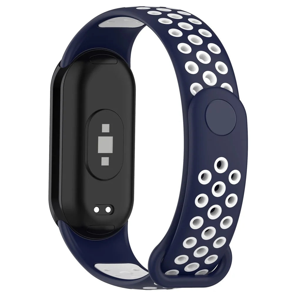 For Xiaomi Smart Band 9 NFC / Band 9 / Band 8 NFC / Band 8 Silicone Watch Bands Strap with Silicone Connector - Midnight Blue+White - 1