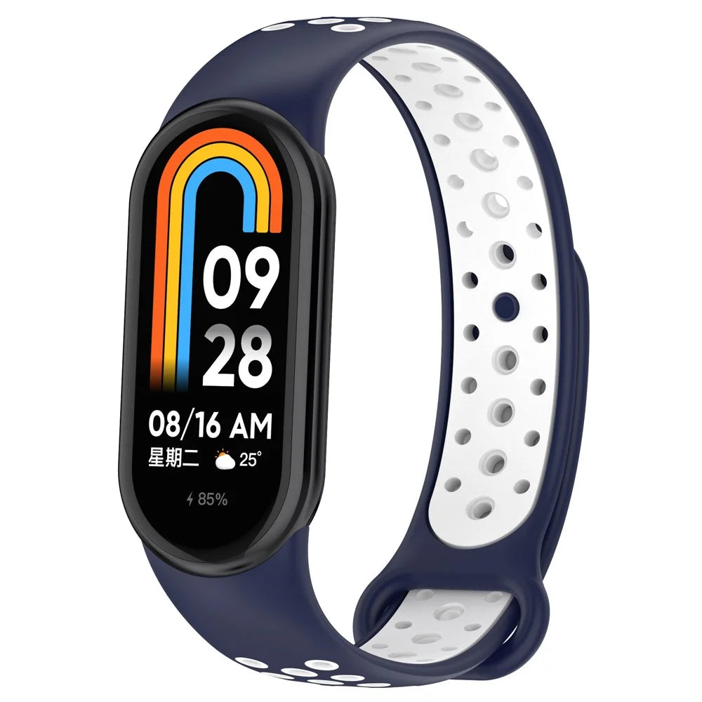 For Xiaomi Smart Band 9 NFC / Band 9 / Band 8 NFC / Band 8 Silicone Watch Bands Strap with Silicone Connector - Midnight Blue+White - 2