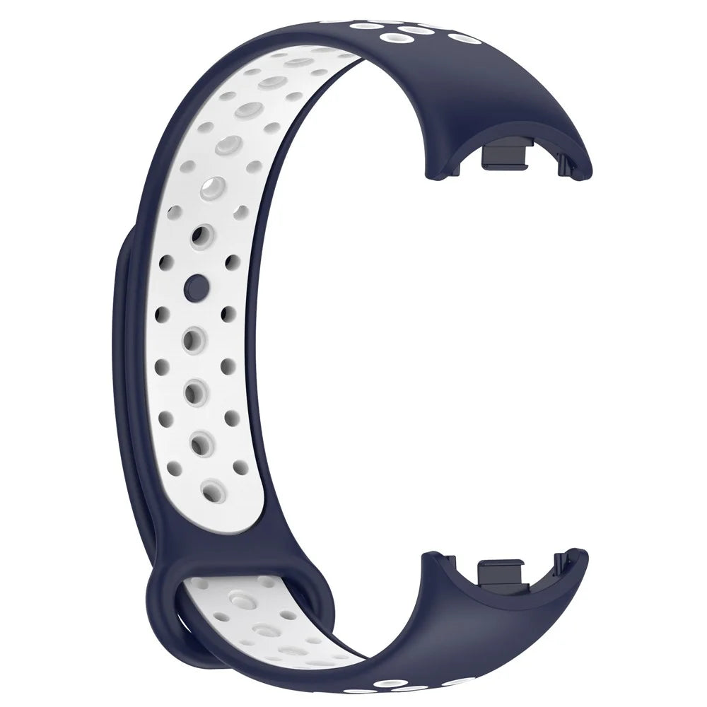 For Xiaomi Smart Band 9 NFC / Band 9 / Band 8 NFC / Band 8 Silicone Watch Bands Strap with Silicone Connector - Midnight Blue+White - 3