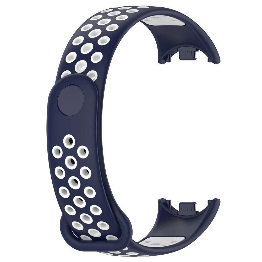 For Xiaomi Smart Band 9 NFC / Band 9 / Band 8 NFC / Band 8 Silicone Watch Bands Strap with Silicone Connector - Midnight Blue+White - 4