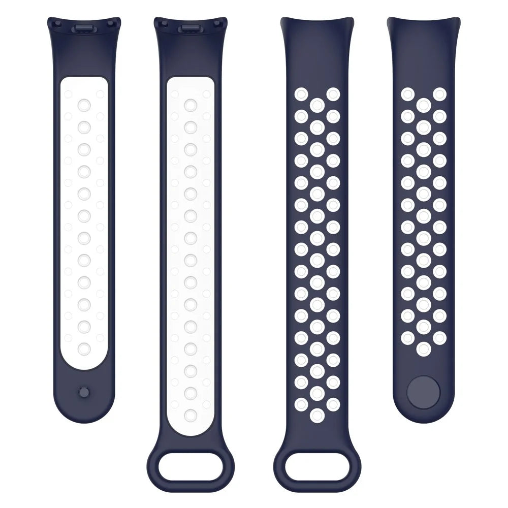 For Xiaomi Smart Band 9 NFC / Band 9 / Band 8 NFC / Band 8 Silicone Watch Bands Strap with Silicone Connector - Midnight Blue+White - 5