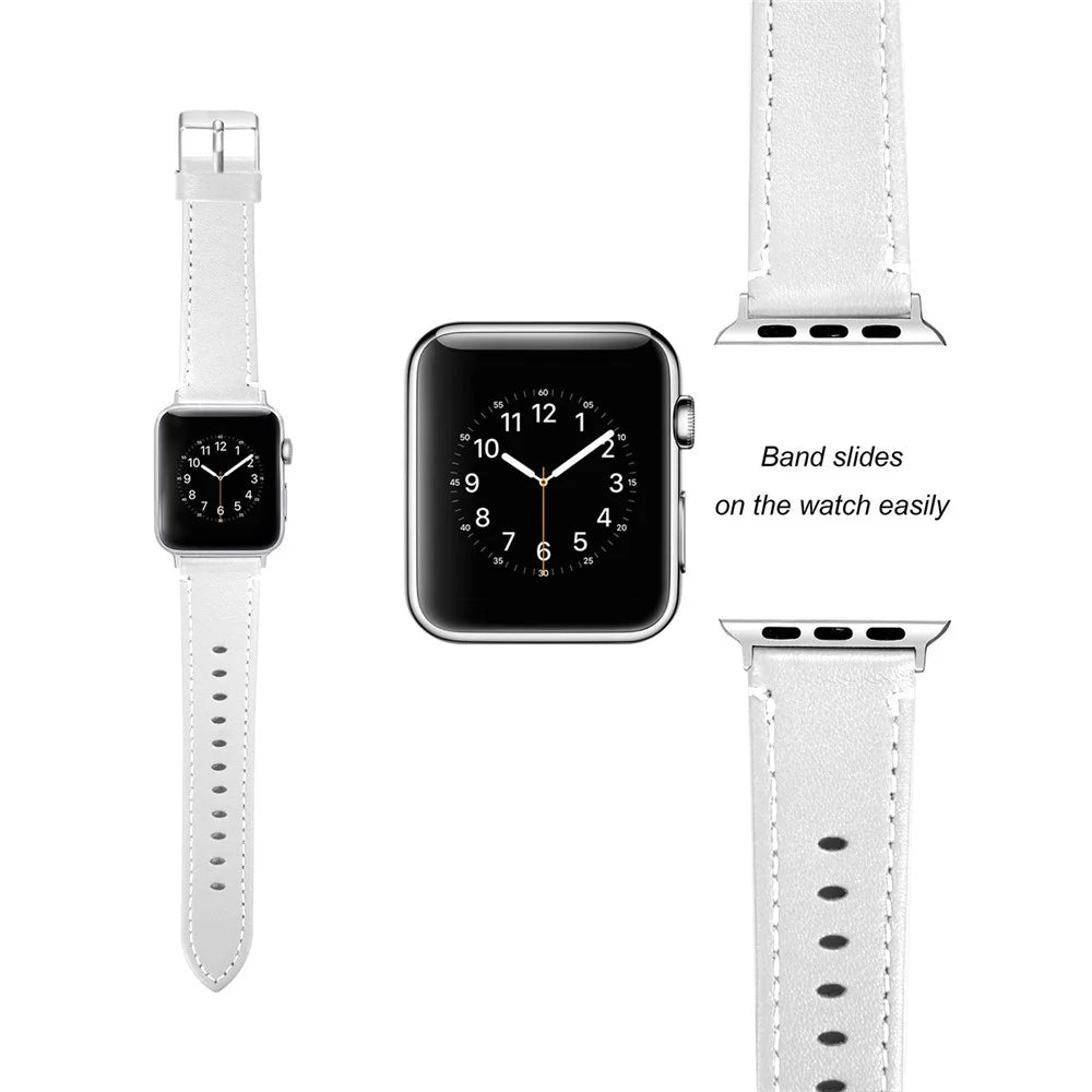 For Apple Watch Ultra 49mm Sport Wrist Strap Genuine Cow Leather Band with Rose Gold PC Watch Case - White - 3