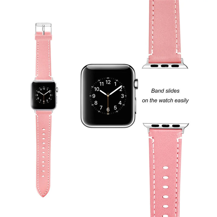 For Apple Watch Ultra 49mm Sport Band Genuine Cow Leather Watch Strap with Transparent PC Watch Case - Pink - 3
