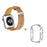For Apple Watch Ultra 49mm Genuine Cow Leather Wristband with Silver PC Watch Case - Coffee - 1