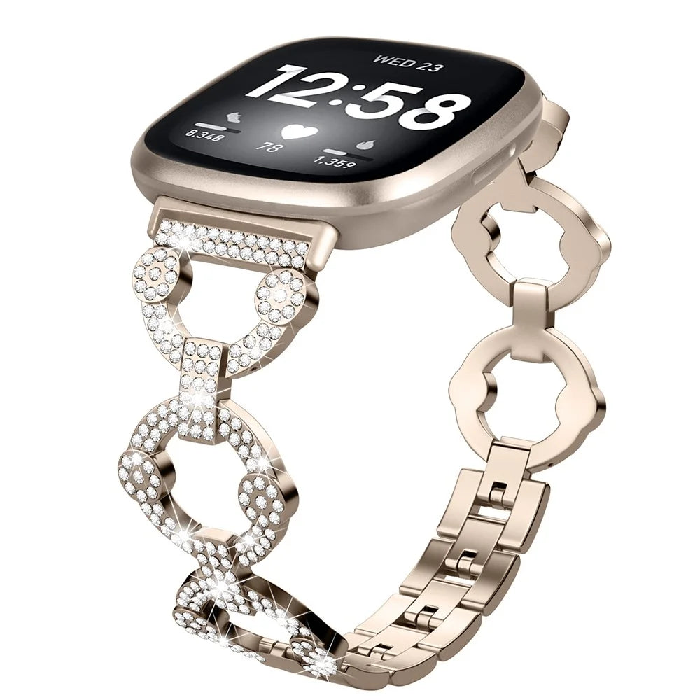 For Fitbit Versa 4 / Sense 2 Rhinestone Decor Watch Band Stainless Steel Bracelet Wristband - Champagne - 1