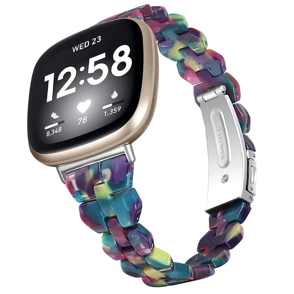 For Fitbit Versa 4 / Sense 2 Replacement Resin Watch Strap Quick Release Watch Band with Folding Clasp - Purple Green Flower - 2