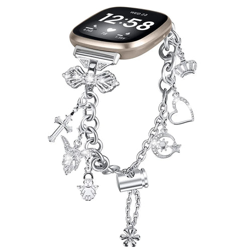 For Fitbit Versa 4 / Sense 2 Adjustable Watch Band Decorative Pendant Bracelet DIY Strap - Silver - 1