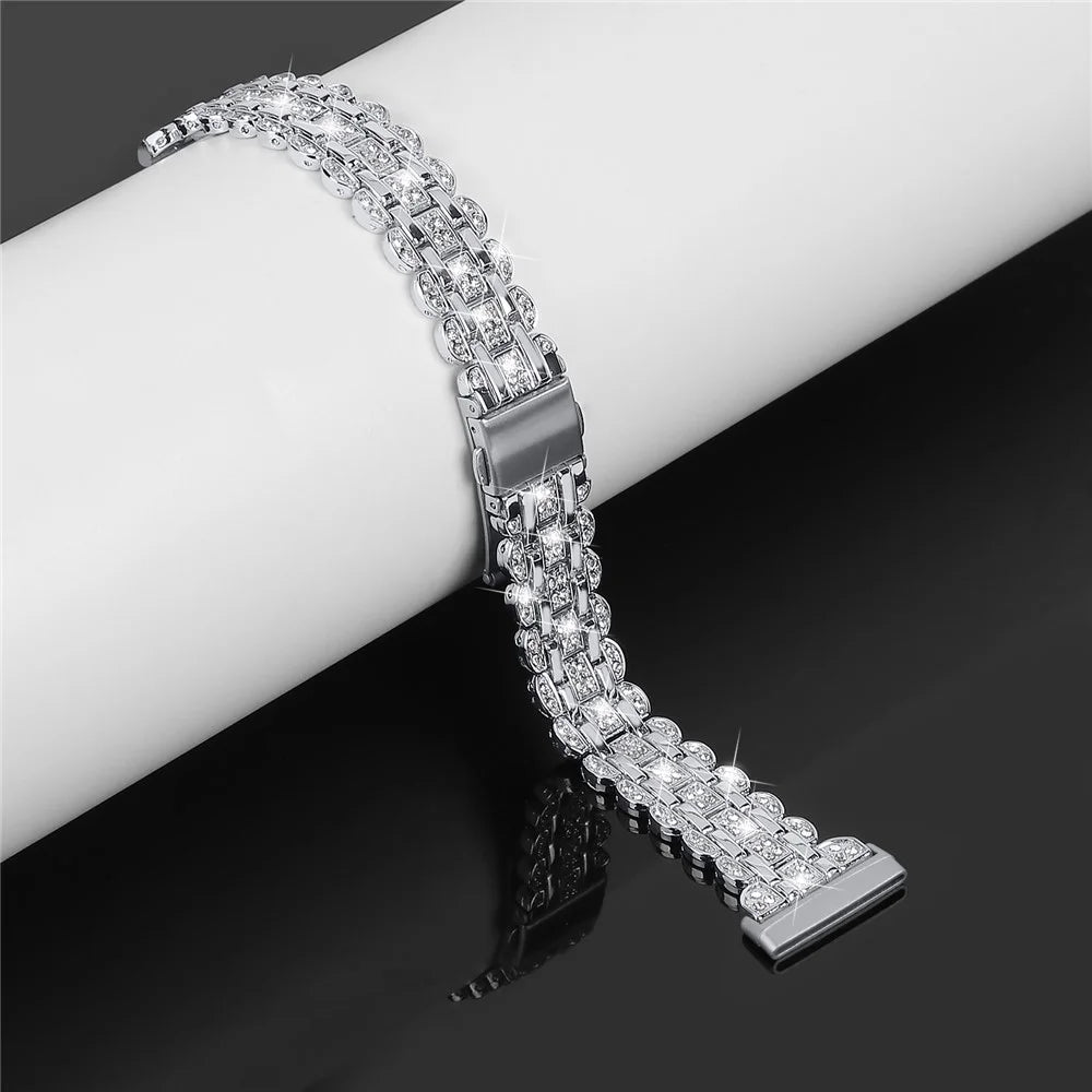For Fitbit Versa 4 / Sense 2 Metal Wristband Rhinestone Decor Shiny Replacement Bracelet - Silver - 3