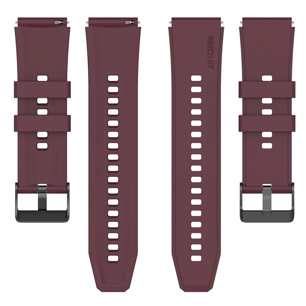 22mm Replacement Band for Huawei Watch GT 4 46mm / Watch 4 Pro / Watch 4 / Watch 3 Pro / Watch GT 3 SE Silicone Watch Strap - Wine Red - 6