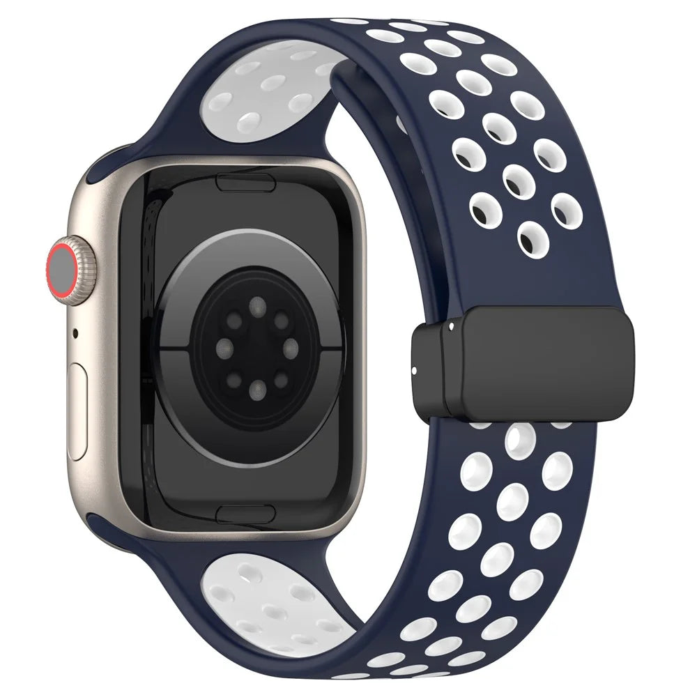 Watch Strap for Apple Watch Series 11 10 42mm / 9 8 7 41mm / SE3 SE2 SE 6 5 4 40mm / 3 2 1 38mm Dual Color Silicone Band Breathable Watch Strap - Midnight Blue / White - 1