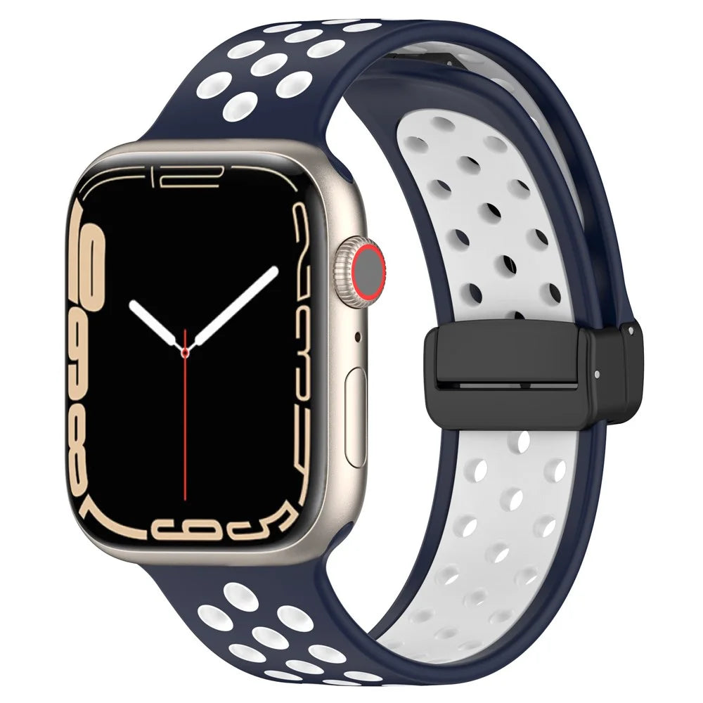 Watch Strap for Apple Watch Series 11 10 42mm / 9 8 7 41mm / SE3 SE2 SE 6 5 4 40mm / 3 2 1 38mm Dual Color Silicone Band Breathable Watch Strap - Midnight Blue / White - 2