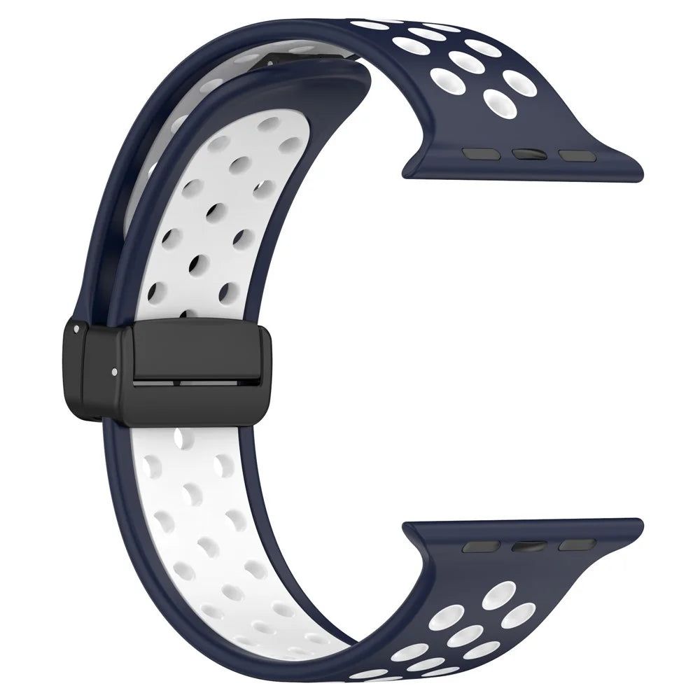 Watch Strap for Apple Watch Series 11 10 42mm / 9 8 7 41mm / SE3 SE2 SE 6 5 4 40mm / 3 2 1 38mm Dual Color Silicone Band Breathable Watch Strap - Midnight Blue / White - 3