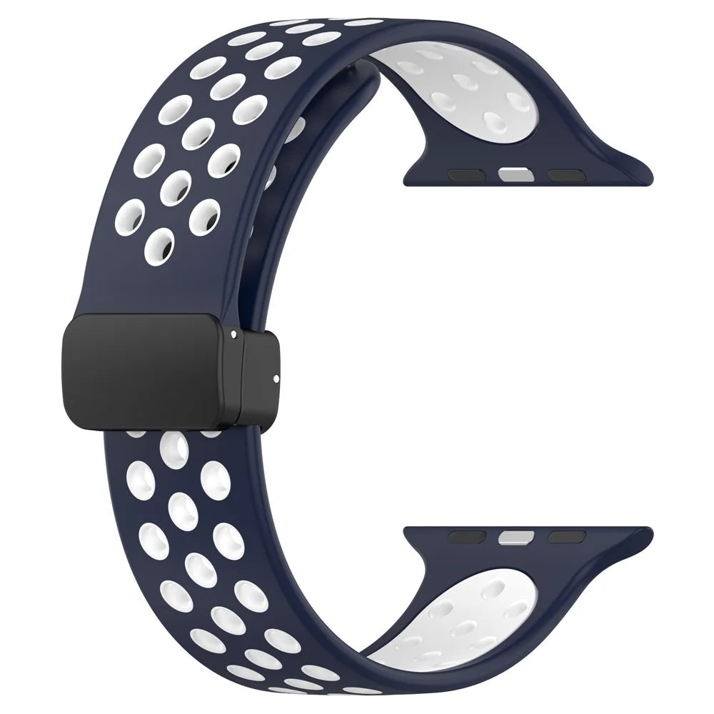 Watch Strap for Apple Watch Series 11 10 42mm / 9 8 7 41mm / SE3 SE2 SE 6 5 4 40mm / 3 2 1 38mm Dual Color Silicone Band Breathable Watch Strap - Midnight Blue / White - 4