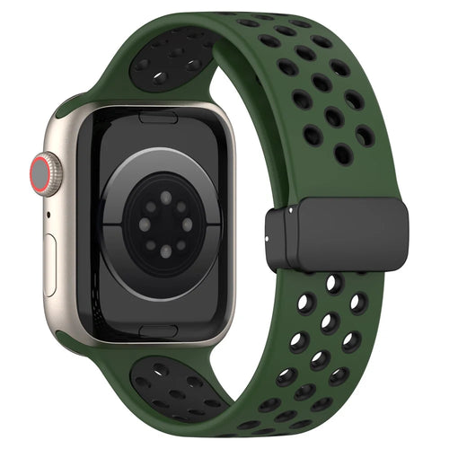 For Apple Watch Ultra 3 2 1 49mm / Series 11 10 46mm / 9 8 7 45mm / SE3 SE2 SE 6 5 4 44mm / 3 2 1 42mm Silicone Strap Dual Color Breathable Watch Band - Army Green / Black - 1