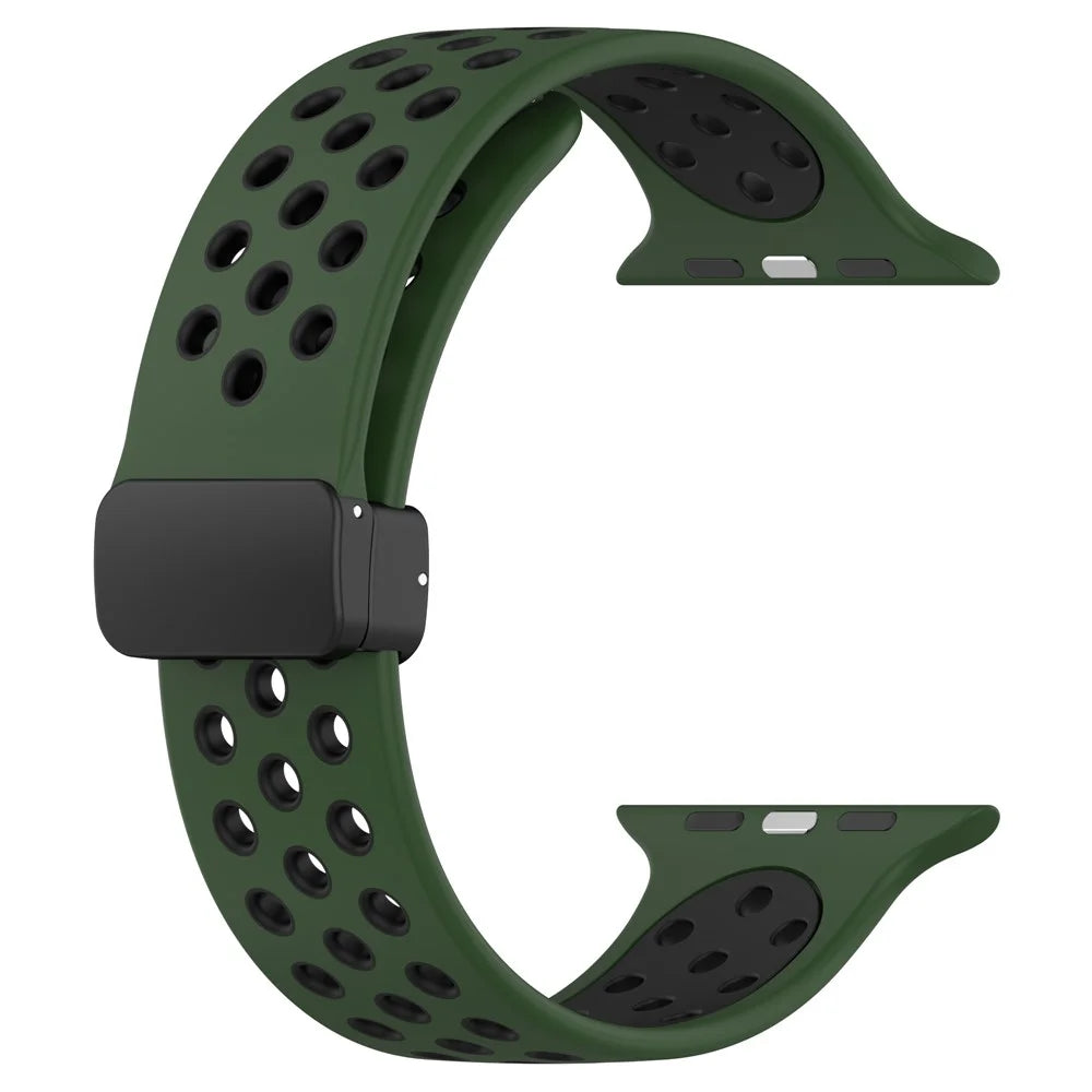 For Apple Watch Ultra 3 2 1 49mm / Series 11 10 46mm / 9 8 7 45mm / SE3 SE2 SE 6 5 4 44mm / 3 2 1 42mm Silicone Strap Dual Color Breathable Watch Band - Army Green / Black - 3