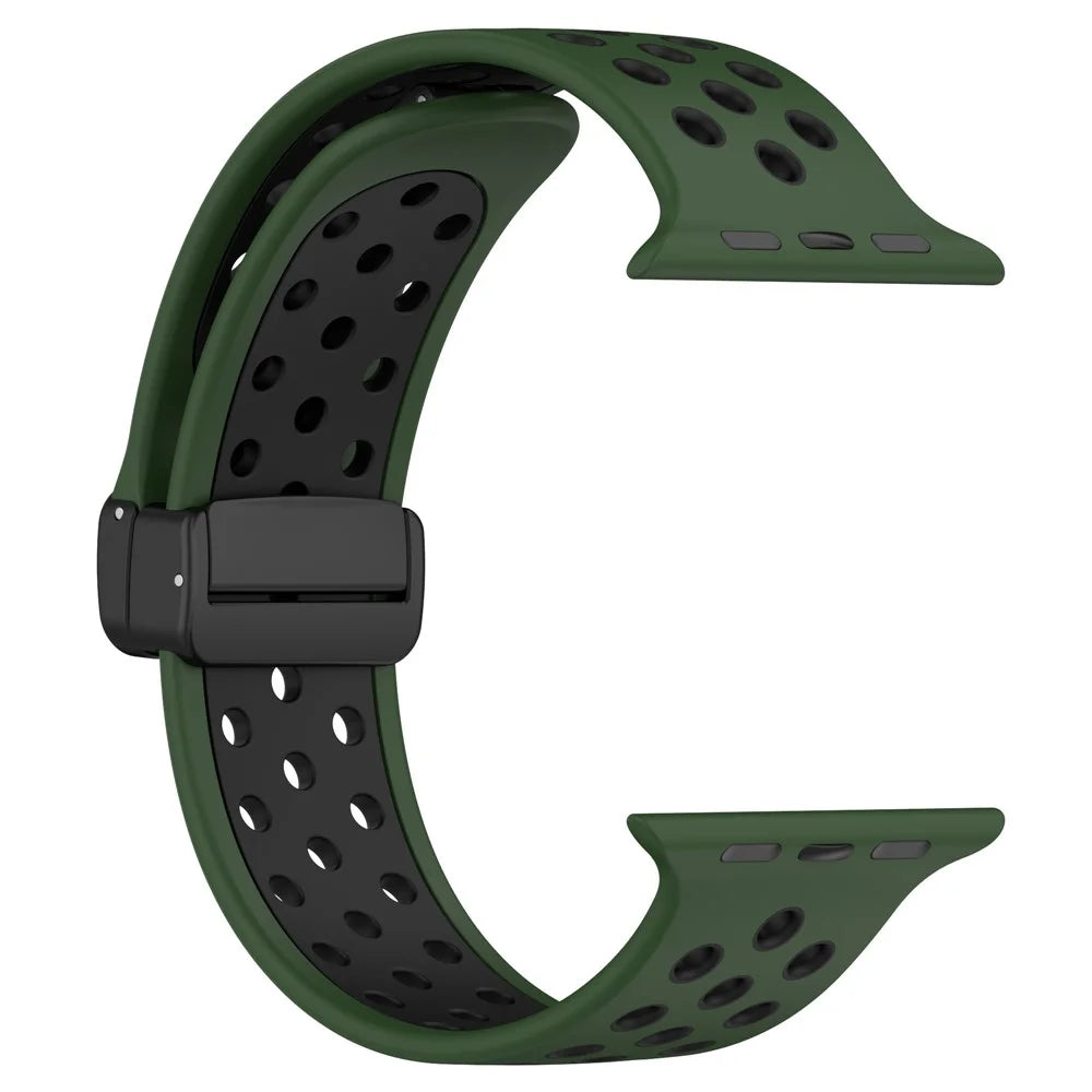For Apple Watch Ultra 3 2 1 49mm / Series 11 10 46mm / 9 8 7 45mm / SE3 SE2 SE 6 5 4 44mm / 3 2 1 42mm Silicone Strap Dual Color Breathable Watch Band - Army Green / Black - 4