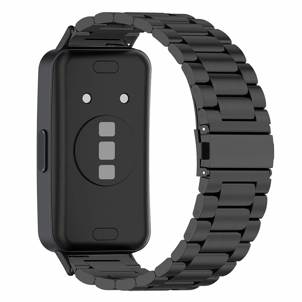 For Huawei Band 8 / Band 8 NFC / Band 9 / Band 9 NFC Watch Strap 3-Bead Stainless Steel Smartwatch Band Replacement - Black - 1