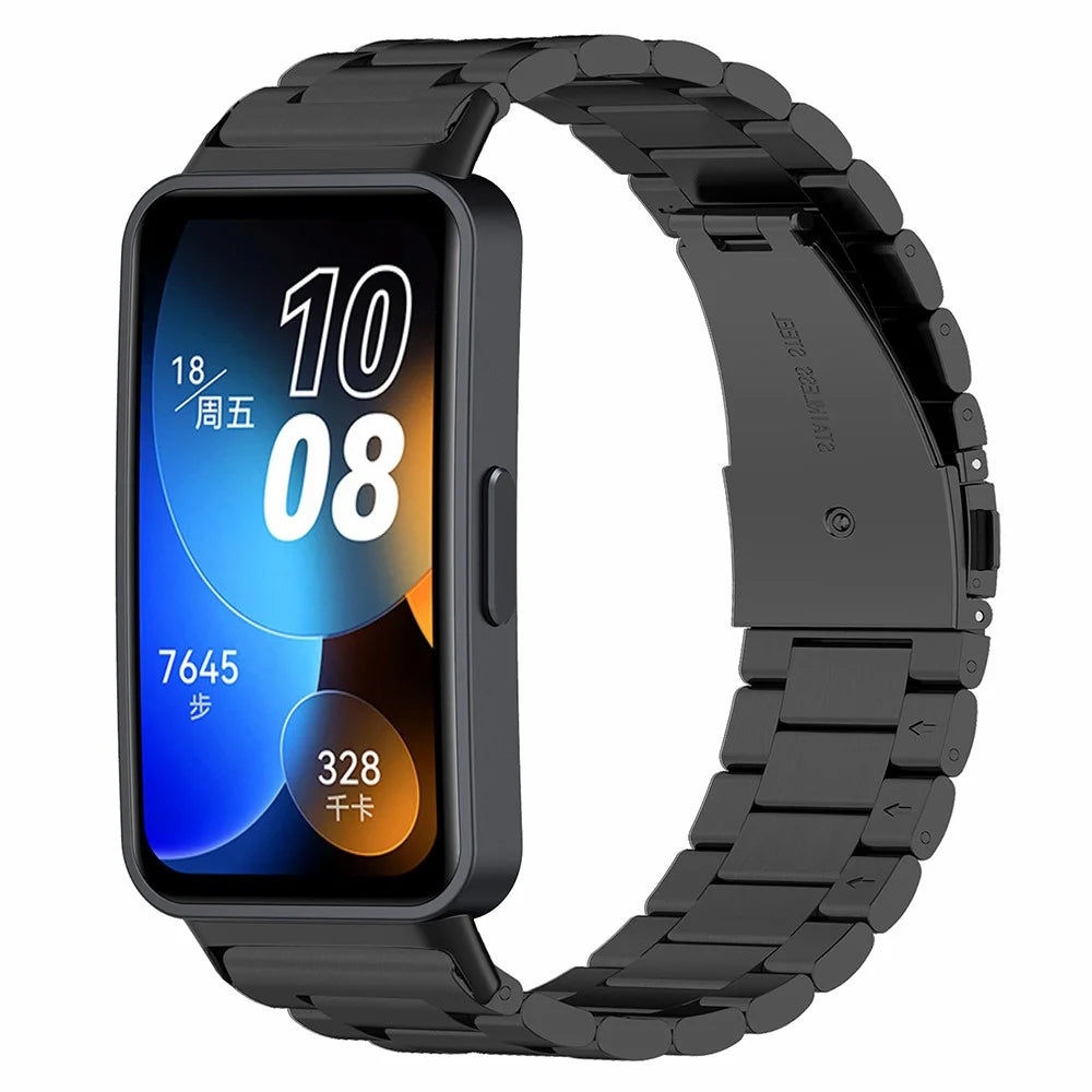 For Huawei Band 8 / Band 8 NFC / Band 9 / Band 9 NFC Watch Strap 3-Bead Stainless Steel Smartwatch Band Replacement - Black - 2