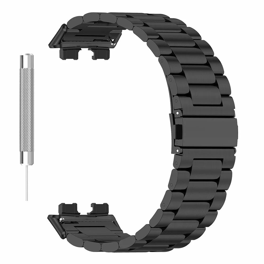 For Huawei Band 8 / Band 8 NFC / Band 9 / Band 9 NFC Watch Strap 3-Bead Stainless Steel Smartwatch Band Replacement - Black - 3