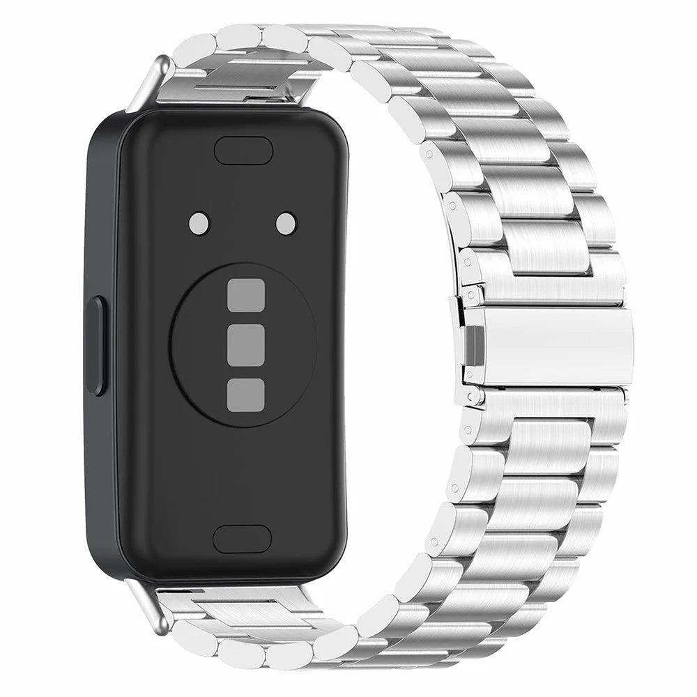 Watch Strap For Huawei Band 8 / Band 8 NFC / Band 9 / Band 9 NFC 3-Bead Stainless Steel Replacement Smartwatch Band - Silver - 1