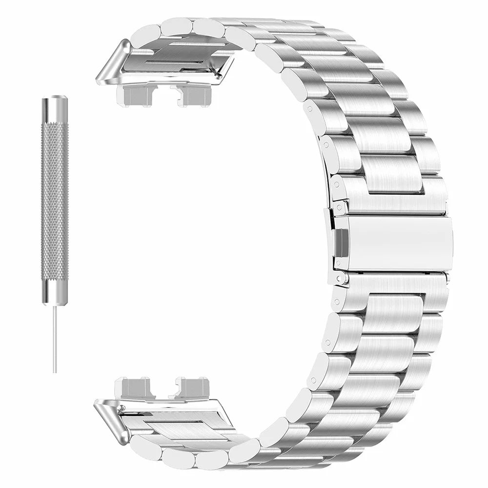Watch Strap For Huawei Band 8 / Band 8 NFC / Band 9 / Band 9 NFC 3-Bead Stainless Steel Replacement Smartwatch Band - Silver - 3