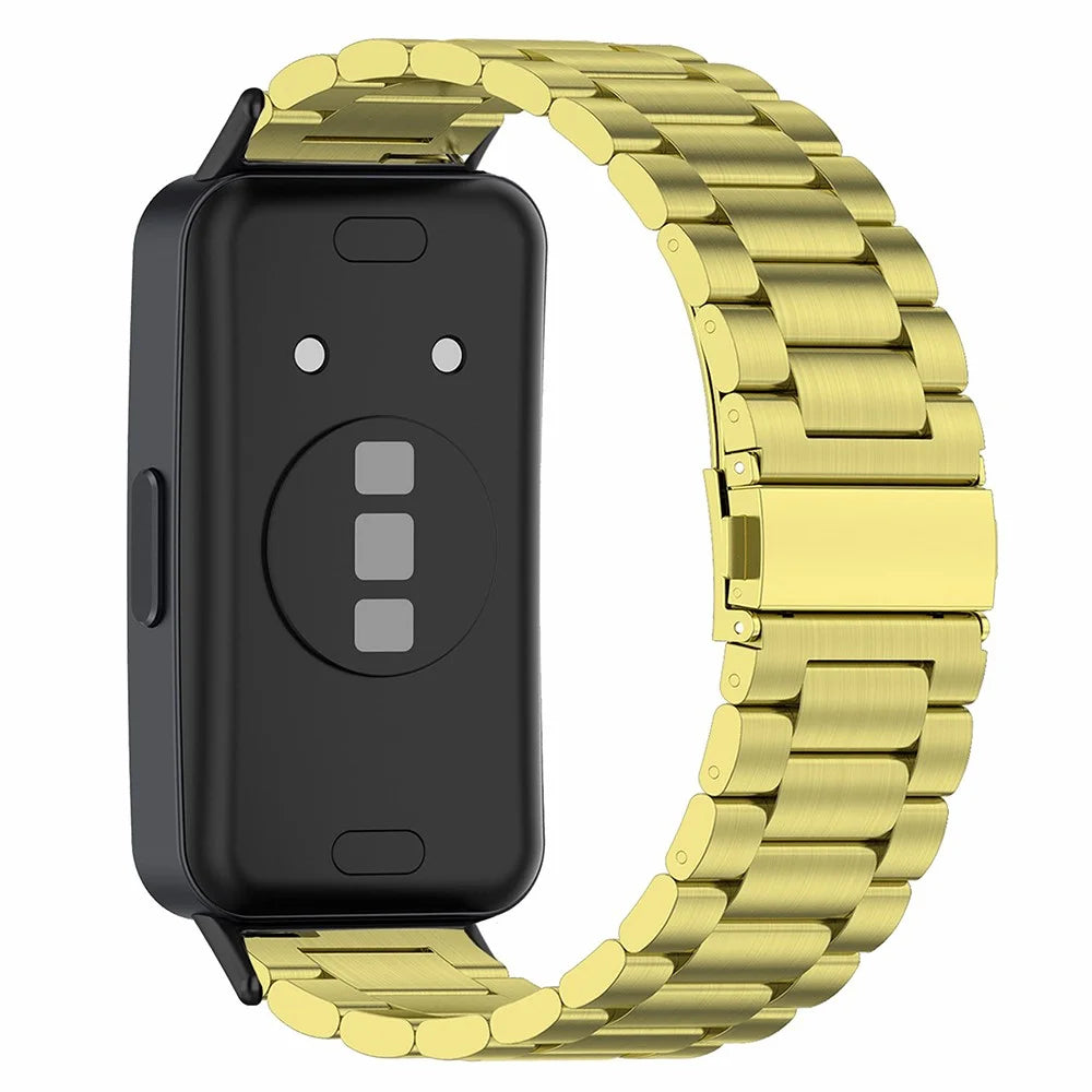 For Huawei Band 8 / Band 8 NFC / Band 9 / Band 9 NFC Smartwatch Strap Repair Part Watch Strap 3-Bead Stainless Steel Band Replacement - Gold - 1