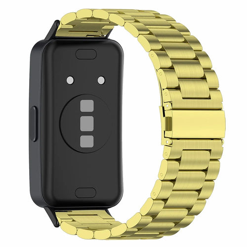 For Huawei Band 8 / Band 8 NFC / Band 9 / Band 9 NFC Smartwatch Strap Repair Part Watch Strap 3-Bead Stainless Steel Band Replacement - Gold - 1