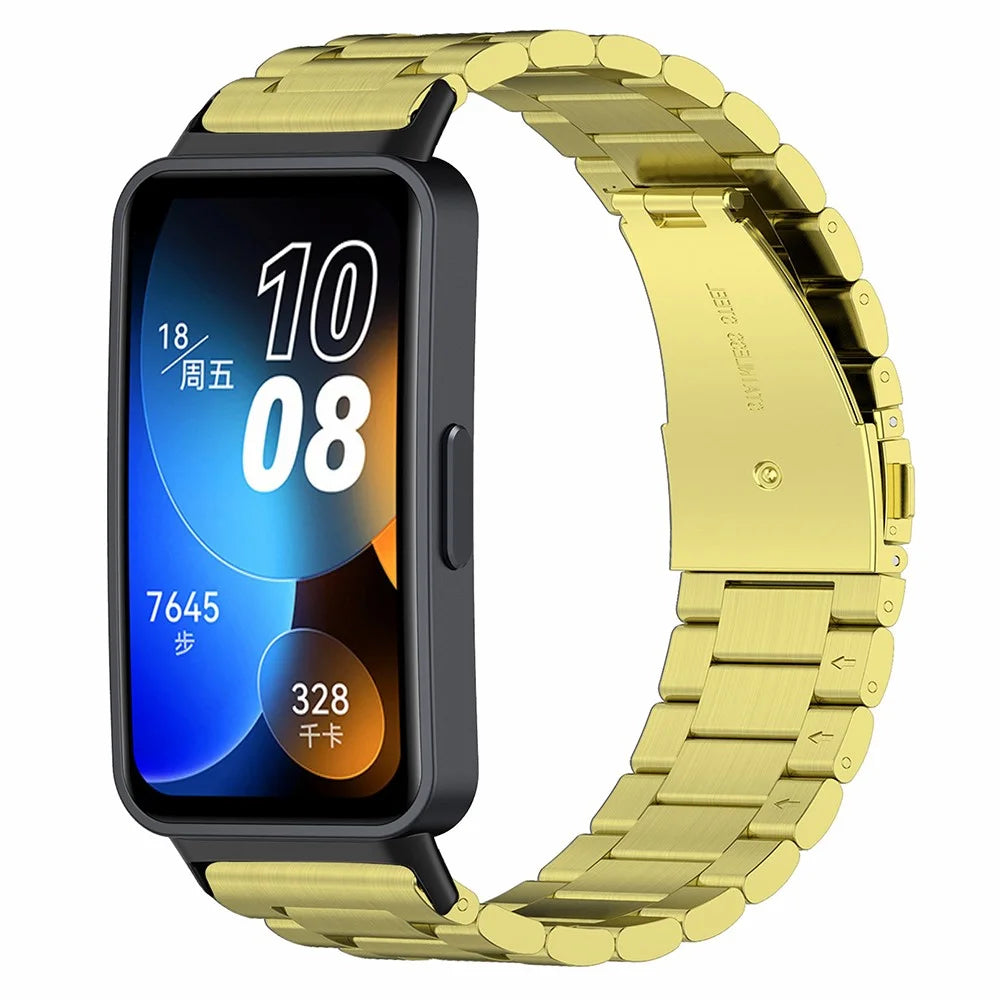 For Huawei Band 8 / Band 8 NFC / Band 9 / Band 9 NFC Smartwatch Strap Repair Part Watch Strap 3-Bead Stainless Steel Band Replacement - Gold - 2