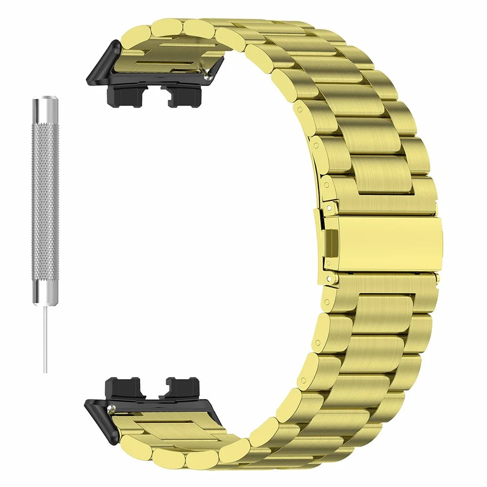 For Huawei Band 8 / Band 8 NFC / Band 9 / Band 9 NFC Smartwatch Strap Repair Part Watch Strap 3-Bead Stainless Steel Band Replacement - Gold - 3