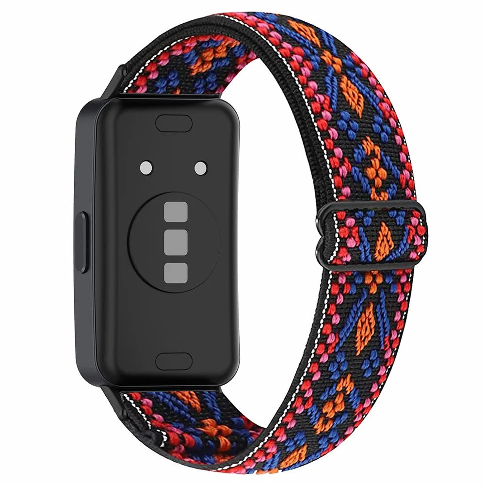 For Huawei Band 8 / Band 8 NFC / Band 9 / Band 9 NFC Bohemian Style Elastic Nylon Smartwatch Strap Watch Band Replacement - Pink / Orange - 1